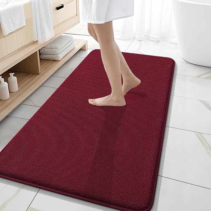 OLANLY Memory Foam Bathroom Runner Rugs 47x20, Absorbent Long Mat, Burgundy | Soft Quick Dry Bath Rugs, Non-Slip Carpet, Machine Washable Mat for Bathroom Floor, Tub and Shower, Home Decor Accessories