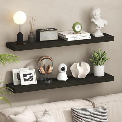Furinno Tanna Floating Shelves for Wall, 9 x 47 Wall Shelf, Single Set Wall Mounted Floating Shelf with Invisible Bracket, 2-Inch Thick, for Bathroom, Living Room, Bedroom, Home Office, Tobacco Oak