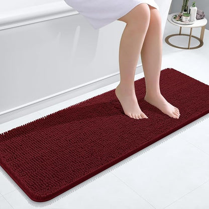 OLANLY Bathroom Runner Rugs 47x17, Extra Soft Absorbent Chenille Bath Rugs | Burgundy, Quick-Drying Rubber Backing, Washable Long Bath Mat for Bathroom Floor, Tub and Shower, Home Decor Accessories