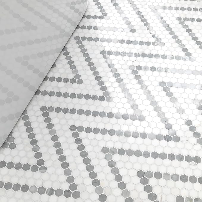 MSI Bianco Dolomite Sazi 11 in. x 14 in. Polished Marble Hexagon Wall Tile and Floor Tile for Kitchen Backsplash, Wall Tile for Bathroom, Shower Wall Tile, Mesh Mounted Mosaic Tile