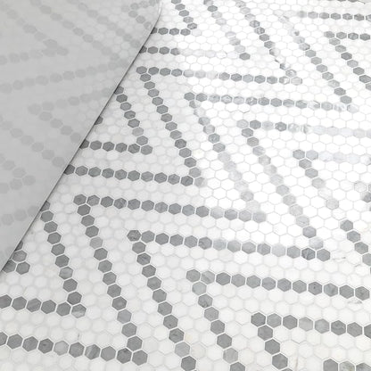 MSI Bianco Dolomite Sazi 11 in. x 14 in. Polished Marble Hexagon Wall Tile and Floor Tile for Kitchen Backsplash, Wall Tile for Bathroom, Shower Wall Tile, Mesh Mounted Mosaic Tile
