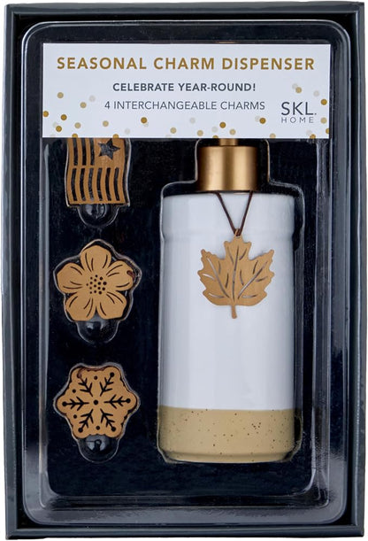 SKL Home Seasonal Charm Soap/Lotion Dispenser & 4 Holiday Charms, Warm Gold | Interchangeable designs to celebrate all year! Gift-ready & great for the bathroom, kitchen, bar or any sink space.