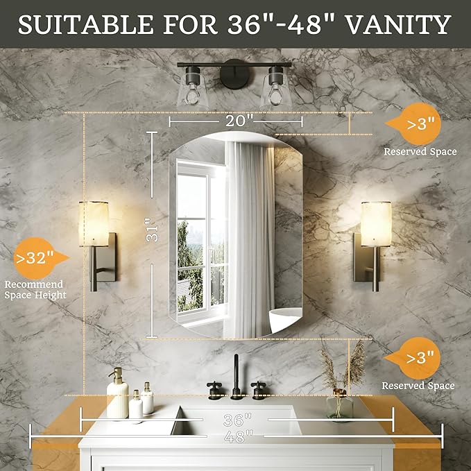 20x31 Bathroom Medicine Cabinet with Mirror,Aluminum Alloy Frame with Mirror Side Panels,Surface or Recessed Medicine Cabinet with Adjustable Shelves,Assembly Required