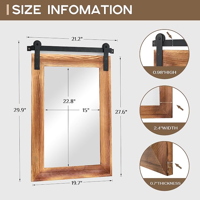 COGOOD Farmhouse Bathroom Mirrors for Over Sink - 30 x 22 Brown | Rustic Barn Door Wood Framed Vanity Mirror for Entryway, Living Room, Bedroom, Dresser Wall Decor