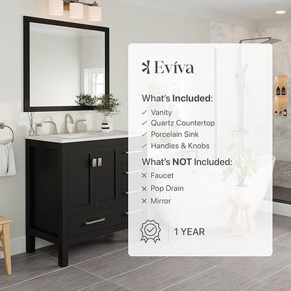 Eviva Aberdeen 36 inch Espresso Transitional Bathroom Vanity with White Carrara Quartz Countertop and Undermount Porcelain Sink