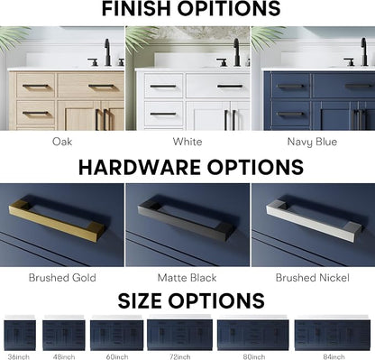 84-Inch Bathroom Vanity with Double Sinks W/ 4 Doors & 12 Drawers & 2 Flip Drawers, Navy Blue Vanity W/Matte Black Handles