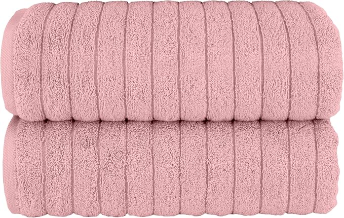 Elegant Comfort 100% Turkish Cotton Corduroy Ribbed Luxury Soft 2 Pack Bath Towels 27 x 54 Inch - Ultra Plush, Absorbent, Quick Dry, Hotel Spa Quality Towels for Bathroom Essentials, Dusty Rose