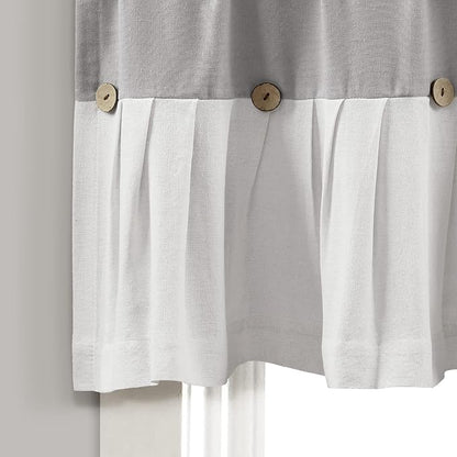 Lush Decor Linen Button Farmhouse Valance Curtians 84"W x 18"L Gray & Off White - Linen Valances For Windows - Kitchen Curtains Valances