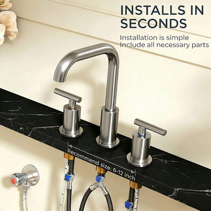 FORIOUS Bathroom Sink Faucet 3 Hole Widespread 8 Inch 2 Pack Brushed Nickel | 6-12 inch Widespread Sink Faucet with 2 Handles, Pop Up Drain and Water Supply Supplies for Vanity Restroom RV Lavatory Sink