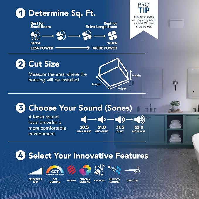 Broan-NuTone® Roomside Series Humidity Sensing Bathroom Exhaust Fan, 80 CFM, ENERGY STAR®