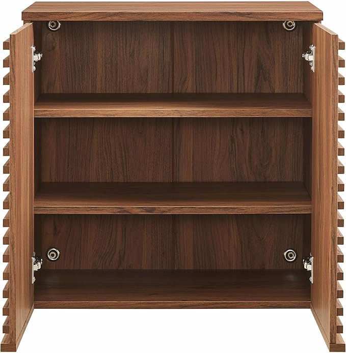 Modway Render Wall Mounted Bathroom Cabinet in Walnut - 23.5 Inch Compact Wall Storage with Slatted Doors and Adjustable Shelves for Bathroom or Laundry Room