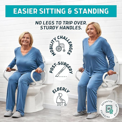 Lunderg Raised Toilet Seat with Handles - Elongated - Easy to Install Toilet Seat Risers for Seniors - Adds 3 Inches & Works like the one you’ve always used - Elegant design - No Hospital Vibe