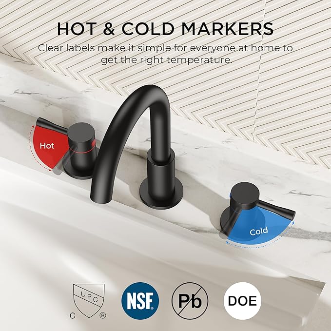 Black faucet set with hot and cold markers on a white background