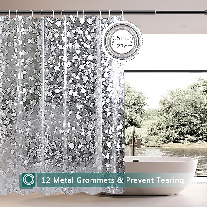 Clear Shower Curtain Liner, 100% Waterproof EVA 3D Shower Curtains with 3 Duty Heavy Bottom Magnets and 12 Rust Proof Grommets, 72x72 Weighted Shower Liner for Shower Stall, Bathtubs