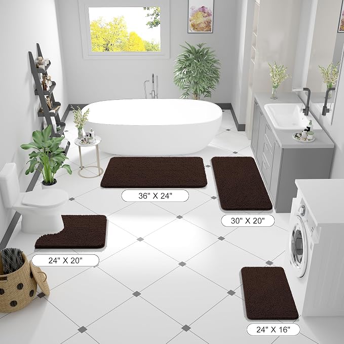 OLANLY Bathroom Runner Rugs 59x24, Extra Soft Absorbent Chenille Bath Rugs | Brown, Quick-Drying Rubber Backing, Machine Washable Long Bath Mat for Bathroom Floor, Tub and Shower, Home Decor Accessories