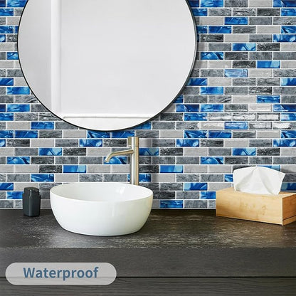 DEWOO Peel and Stick Backsplash 3D Self Adhesive Wall Tile Blue 10 Sheet | Sticky,Vinyl,Rental friendly,Marble,for Kitchen,Bathroom,12"x12"