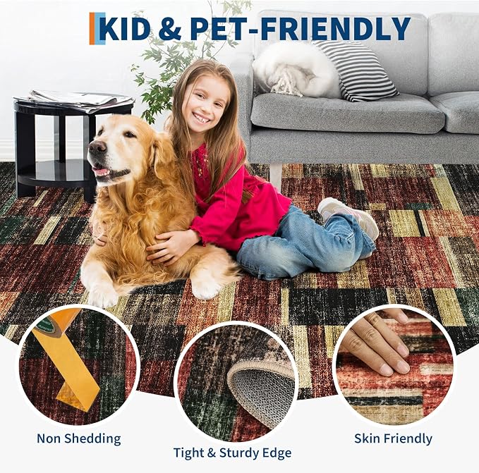 Washable Rug 8x10 Rugs for Living Room Modern Bedroom Rug Large Area Rug Non Slip Throw Rugs Soft Low Pile Stain Resistant Carpet for Nursery Classroom Dining Room 8'x10' Red