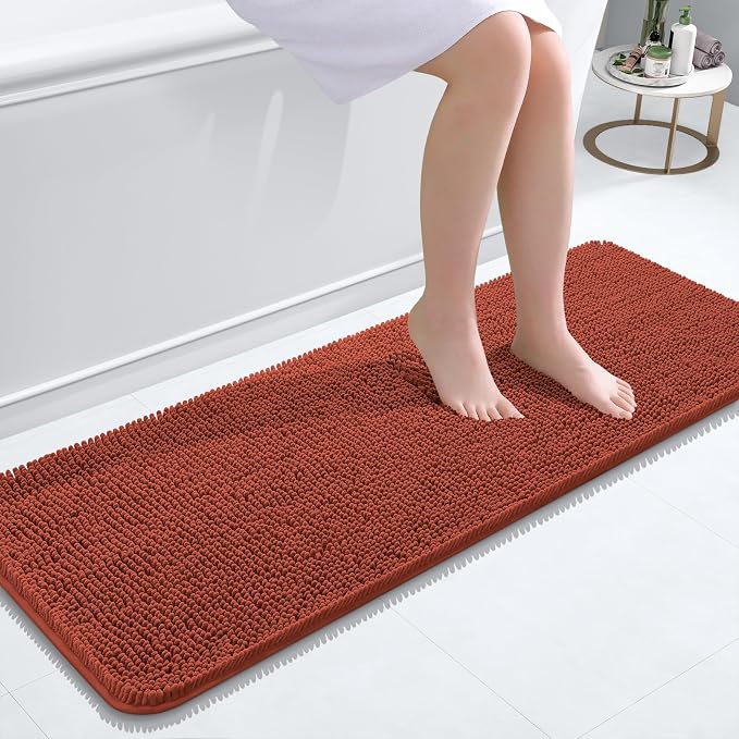 OLANLY Bathroom Runner Rugs 47x17, Extra Soft Absorbent Chenille Bath Rugs | Rustic Terracotta, Quick-Drying Rubber Backing, Machine Washable Long Bath Mat for Bathroom Floor, Tub and Shower, Home Decor