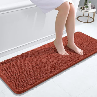 OLANLY Bathroom Runner Rugs 47x17, Extra Soft Absorbent Chenille Bath Rugs | Rustic Terracotta, Quick-Drying Rubber Backing, Machine Washable Long Bath Mat for Bathroom Floor, Tub and Shower, Home Decor