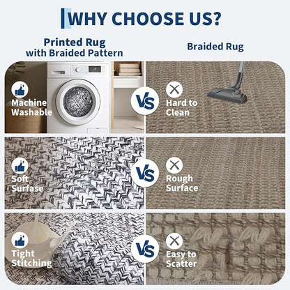 Imitation Braided Collection-Print 2x8 Runners for Hallway Non Slip Washable Kitchen Rugs, Farmhouse Area Rug Soft Low Pile Indoor Carpet Runners for Entryways, Living Room
