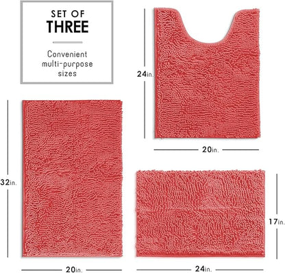 Hearth & Harbor Bathroom Rugs, Chenille Bath Mat - Machine Washable Bath Mats for Bathroom Non-Slip Backing Rubber, Quick Dry Mat - Rose Bath Rug, 17x24-20x32-20x24
