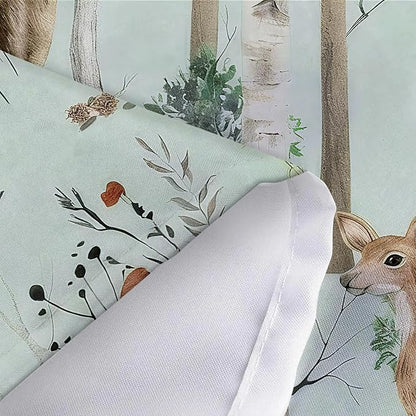 JAWO Rustic Forest Shower Curtains, Lodge Cabin Woodsy RV Shower Curtain, Wildlife Animals Woodland Campers Camping Bathroom Set with Hooks, 72X75 Inch, Teal