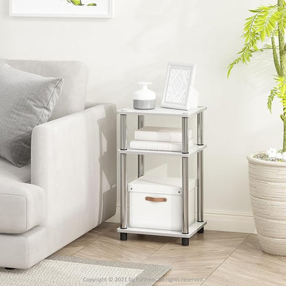 Furinno JUST Side Table Set of 2, 3-Tier Modern End Tables, Open Shelves Night Stand, Nightstand, Toolless Assembly, for Living Room, Bedroom, White Oak/Stainless Steel