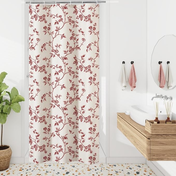 MitoVilla Small Stall Shower Curtain Set 36 x 72, Narrow Half Cotton Floral Cottagecore Spring Shower Curtains for Bathroom, Modern Farmhouse Country Plant Leaves Bathroom Décor