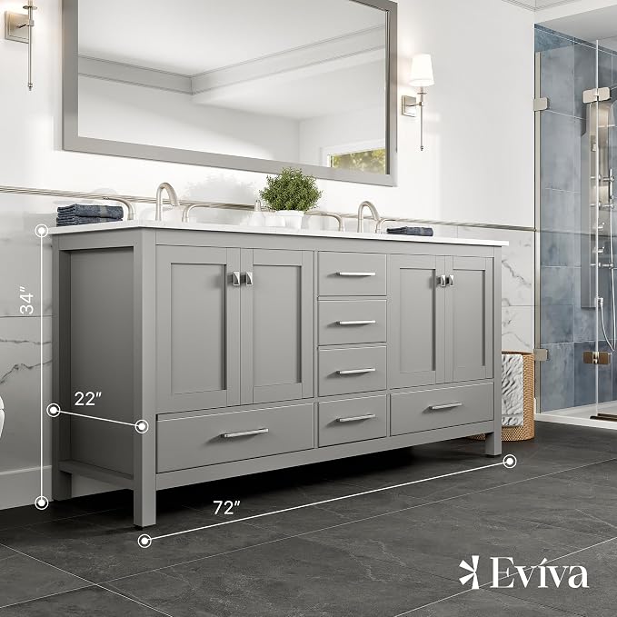Aberdeen 72 in. Gray Double Sink Bath Vanity with Carrara Quartz Top and Undermount Porcelain Sinks