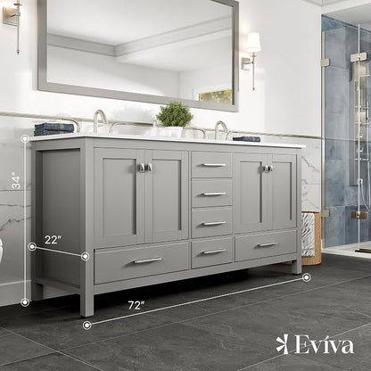 Aberdeen 72 in. Gray Double Sink Bath Vanity with Carrara Quartz Top and Undermount Porcelain Sinks