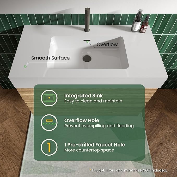36 Inch Floating Bathroom Vanity with Sink, Modern Floating Bathroom Cabinet with 2 Soft-Closing Drawers, Large Storage for Powder Room, Apartment, Hotel, Rough Oak Finish, Fir Collection