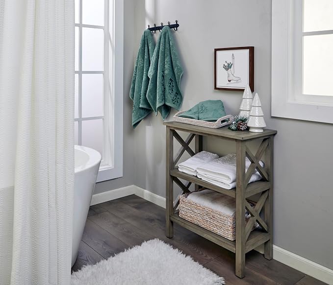 SKL Home Fall/Winter/Christmas Wispy Trees Hand Towel Set-2pc, Sage | 100% Cotton. 550 GSM. Soft & absorbent jacquard. Great for the bathroom, kitchen or bar, lodge/cabin décor & gifting.