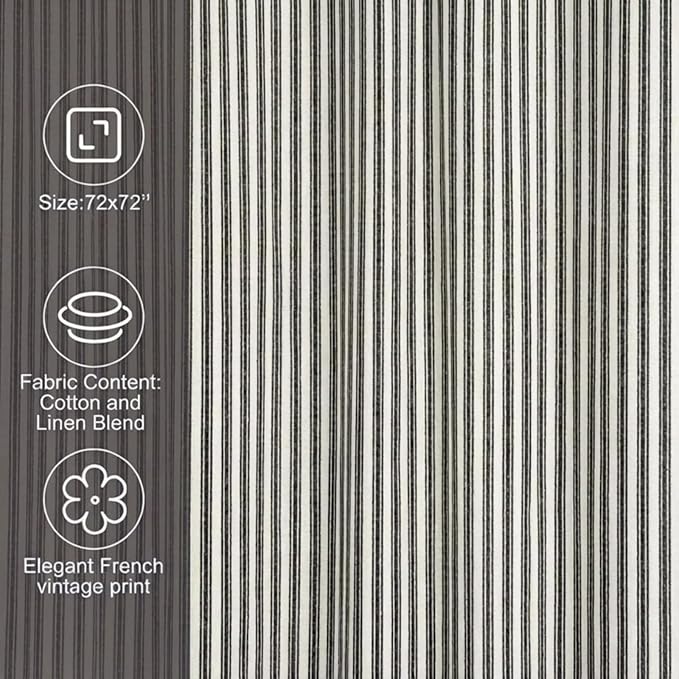 Stripe Cotton Toile Shower Curtain Ticking Stripe Woven Print Curtain Bathroom Decor for Traditional and Contemporary Style Kitchen Bath Home(Black and White,72 x 72 Inches)