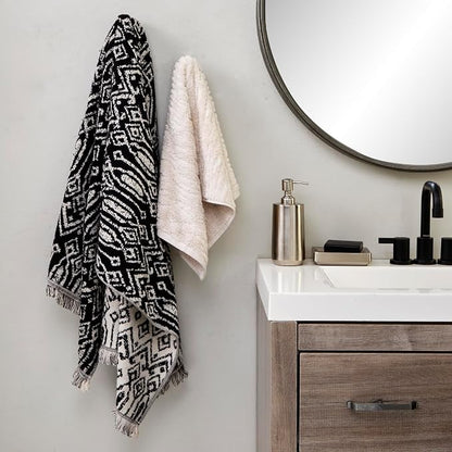 SKL Home CloudSoft/Nador Bath Towel Set-6pc, 100% Cotton, Oatmeal/Black | 2 Bath towels, 2 hand towels, 2 washcloths. 600 GSM. Soft & absorbent, reversible jacquard. Premium spa-level quality.