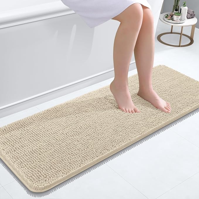 OLANLY Bathroom Runner Rugs 47x17, Extra Soft Absorbent Chenille Bath Rugs | Sand, Quick-Drying Rubber Backing, Machine Washable Long Bath Mat for Bathroom Floor, Tub and Shower, Home Decor Accessories