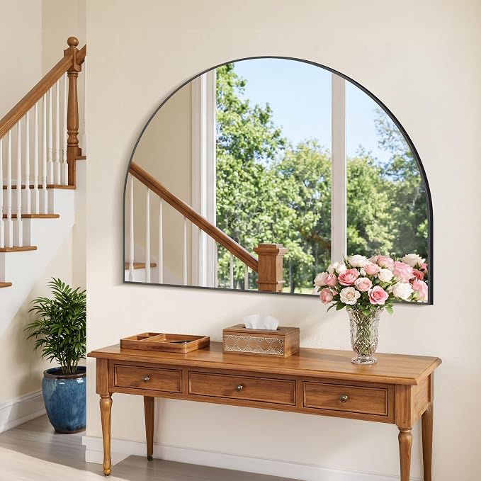Arched Bathroom Mirror 40" W x 30" H, Bathroom Mirror for Over Sink, Wide Wall Vanity Mirror with Aluminum Frame & Tempered Glass, Ideal for Mantel, Entryway, Bedroom, Living Room, Black