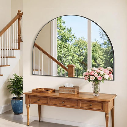 Arched Bathroom Mirror 40" W x 30" H, Bathroom Mirror for Over Sink, Wide Wall Vanity Mirror with Aluminum Frame & Tempered Glass, Ideal for Mantel, Entryway, Bedroom, Living Room, Black