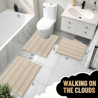 OLANLY Thick Bathroom Runner Rugs 59x20, Soft Chenille Long Bath Rugs, Sand | Absorbent Striped, Rubber Backing, Machine Wash, Bath Mats for Bathroom Floor, Tub and Shower, Home Decor Accessories