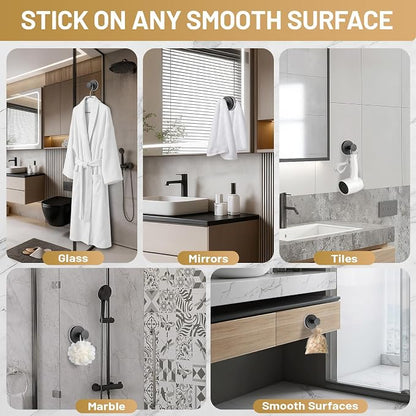Suction Cup Hooks for Shower No-Drill Bathroom Hooks for Towels, Robes, Loofah Mountable on Bathroom Walls, Kitchen, Glass, Mirrors, Tile and Smooth,Non-Porous Surfaces (4, Matte Black)