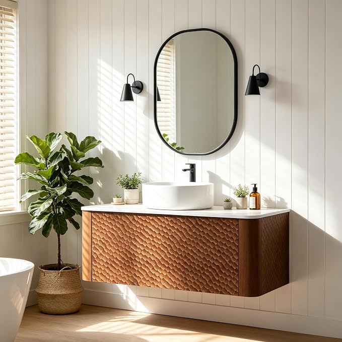 36 Inch Modern Bathroom Vanity with Ceramic Sink, Floating Bathroom Vanity Cabinet with Sintered Stone Top&Solid Wood Hammered Frame, Single Sink Bathroom Vanities w/Soft-Close Drawers,Walnut