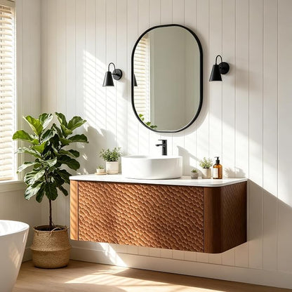 36 Inch Modern Bathroom Vanity with Ceramic Sink, Floating Bathroom Vanity Cabinet with Sintered Stone Top&Solid Wood Hammered Frame, Single Sink Bathroom Vanities w/Soft-Close Drawers,Walnut