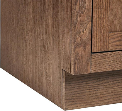 ARIEL Hepburn 42-inch Bathroom Vanity Base Cabinet,Solid Wood, 2 Soft Closing Doors, 5 Dovetail Drawers, Brown Oak