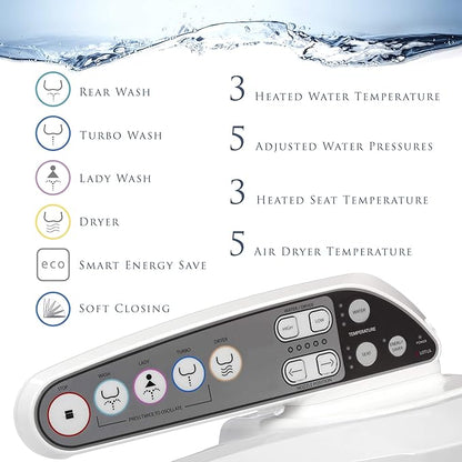 Lotus Bidet Seat ATS-800 Round, Heated Seat, Temperature Controlled Wash, Warm Air Dryer, Easy DIY Installation, Made in Korea