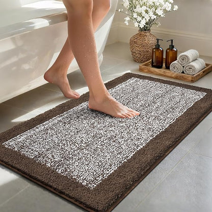 48x24 Long Bathroom Rugs Washable Non Slip, Brown Bath Mat for Bathroom Floor Tub, Soft Absorbent Quick Dry Mats for Shower,Bathtub,Home Decor