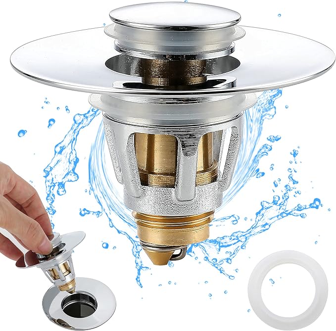 Bathroom Sink Stopper - for 1.25" Standard Drain Holes, Pop Up Sink Strainer, Bullet Core Push Type Stainless Steel Plug