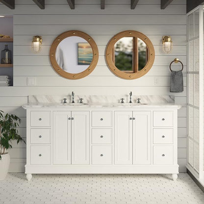 Bella 72-inch Double Bathroom Vanity (White/Carrara): Includes White Cabinet with Authentic Italian Carrara Marble Countertop and White Ceramic Sinks