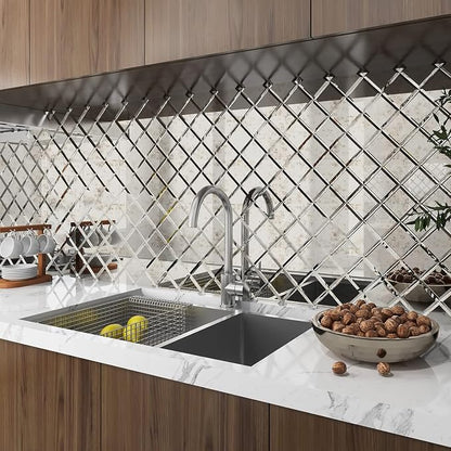 Peel and Stick Light Antique Mirror Tile, Square Mirror for Kitchen Backsplash Bathroom (32 Sheets, 2 SQ.FT.), 3 x 3 Inch