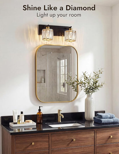 VOLISUN Crystal Vanity Lights for Bathrooms, 2 Light Bathroom Vanity Light, Black and Gold Bathroom Light Over Mirror, Modern Bathrooms Lights Fixtures-UL Certificated(Exclude Bulb)