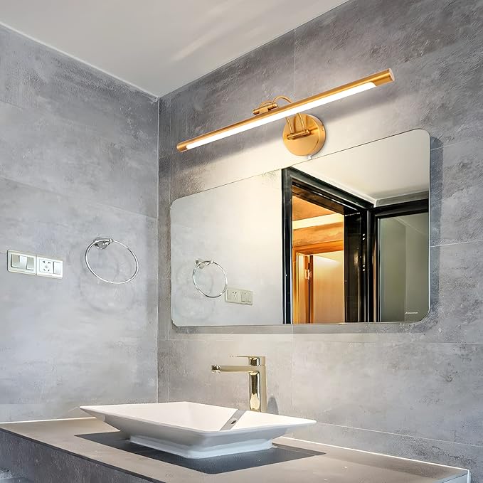 MantoLite 24'' Picture Lights for Wall,Vanity Lights for Bathroom,Plug-in or Hardwired,12W 3000K LED Modern Bathroom Lighting Fixtures Over Mirror and Wall Lights for Bedroom(Brass)