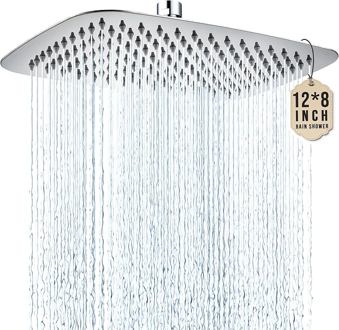 G-Promise All Metal 12 Inch Large Rain Shower Head for Ceiling or Wall | Built to Last, Rust Resistant 304 Stainless Steel, Easy to Install, Full Body Coverage Rainfall Shower Head, Daily SPA